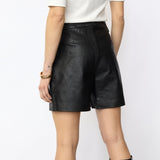 PhoebeCC Leather Pleat Shorts - Black