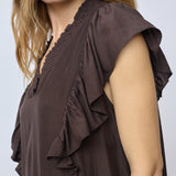 SunriseCC Frill Crop V-Dress - Dark Brown