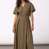ElaraCC SS Wrap Dress - Olive