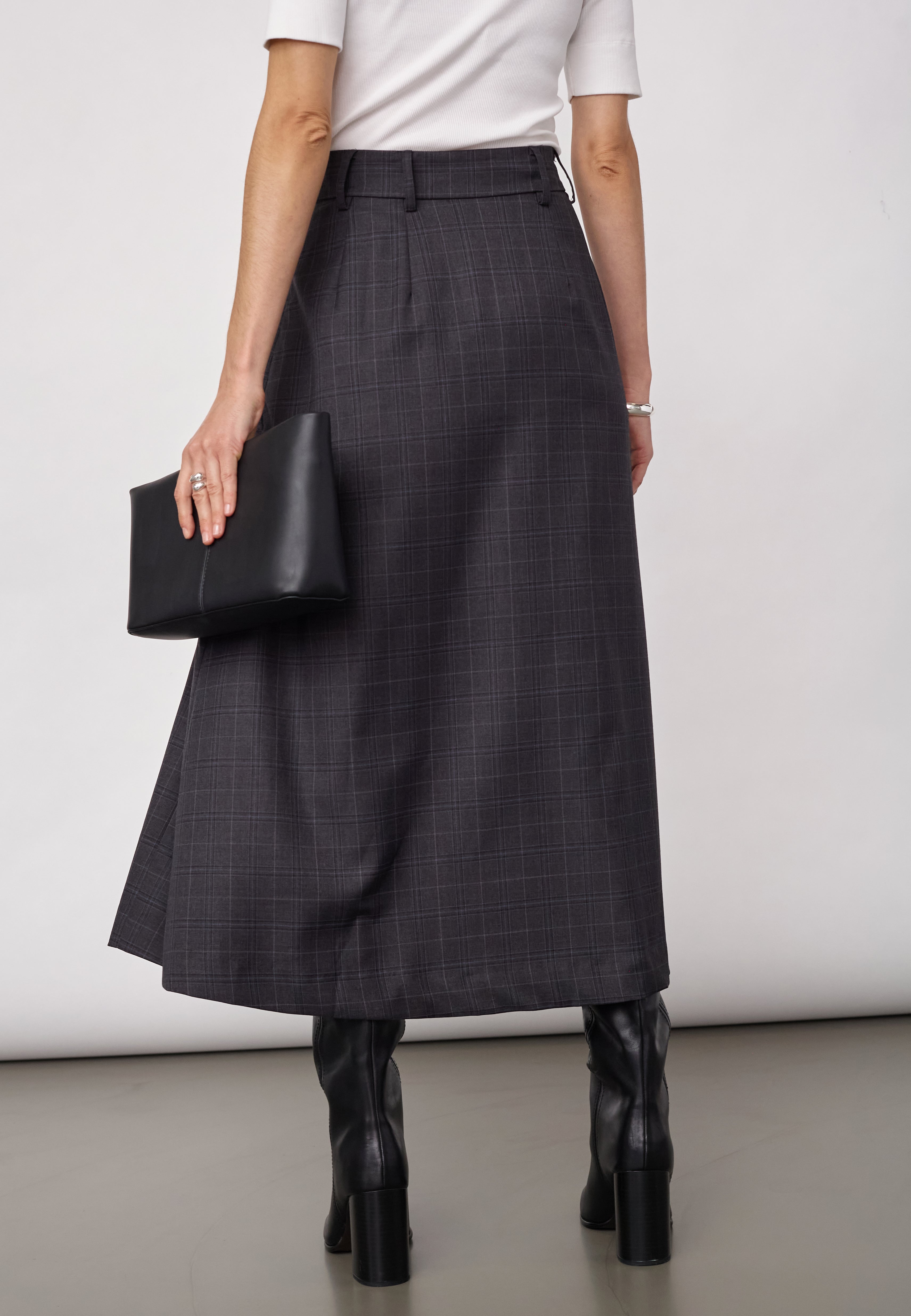 EloraCC Check Pleat Skirt - Dark Grey - Co'couture
