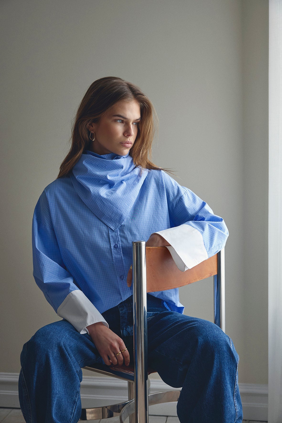 ElonaCC Check Cuff Shirt - Pale Blue - Co'couture