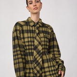 KyelCC Check Tie Pleat Shirt - Army