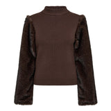 ElisabethCC Fur Mix Rib Knit - Dark Brown
