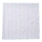 A square piece of fabric with a vertical pinstripe pattern in navy blue on a white background, laid flat against a clean white backdrop.