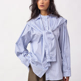FioraCC Stripe Double Collar Shirt - Pale Blue
