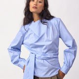 GaianCC LS Tie Blouse - Pale Blue