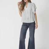 DionneCC Dot SS Frill Top - Pale Blue - Co'couture