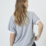 SiaraCC Oversize Sporty V - Tee - GreyMelangeOffWhite - Co'couture