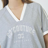 SiaraCC Oversize Sporty V - Tee - GreyMelangeOffWhite - Co'couture
