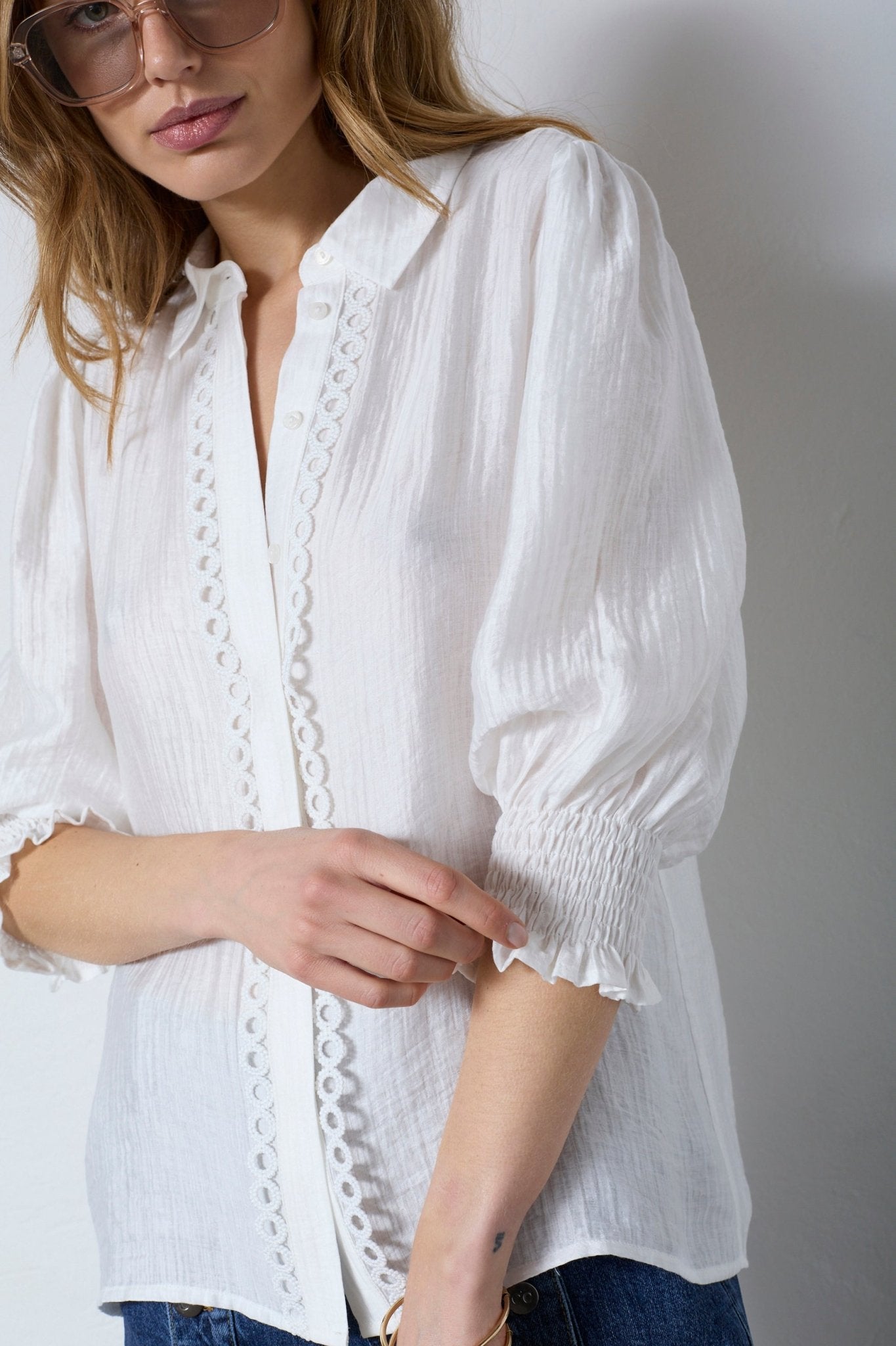 TassyCC Lace SS Shirt - White - Co'couture