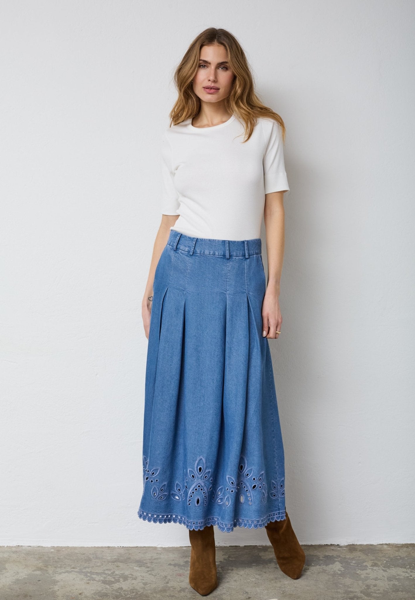 TillyCC Pleat Emb Skirt - Denim blue - Co'couture